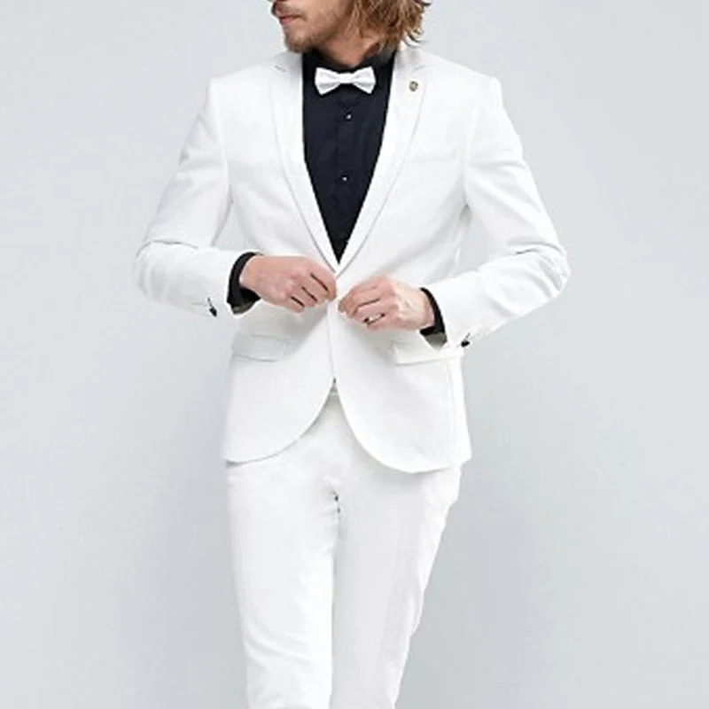 2025 Slim fit White Men Suits for Wedding 2 piece Man Fashion Jacket with Pants Custom Groom Blazer Sets Costume Homme 2022