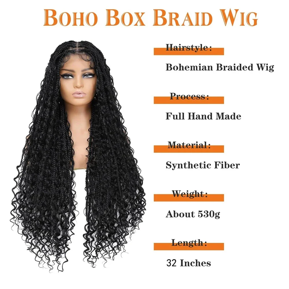 Box Braids Wig Full Lace Synthetic Crochet Hair Afro Dreadlocks Wig For Black Women 32 Inch Baby Hair 3X Twist Braids Wig Daily