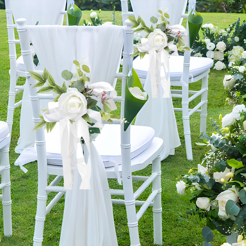 1PCS Outdoor Wedding Decoration Rose Chair Back Flower Wedding Car Mirror Flower Wedding Corridor Hotel Chair Back Flower