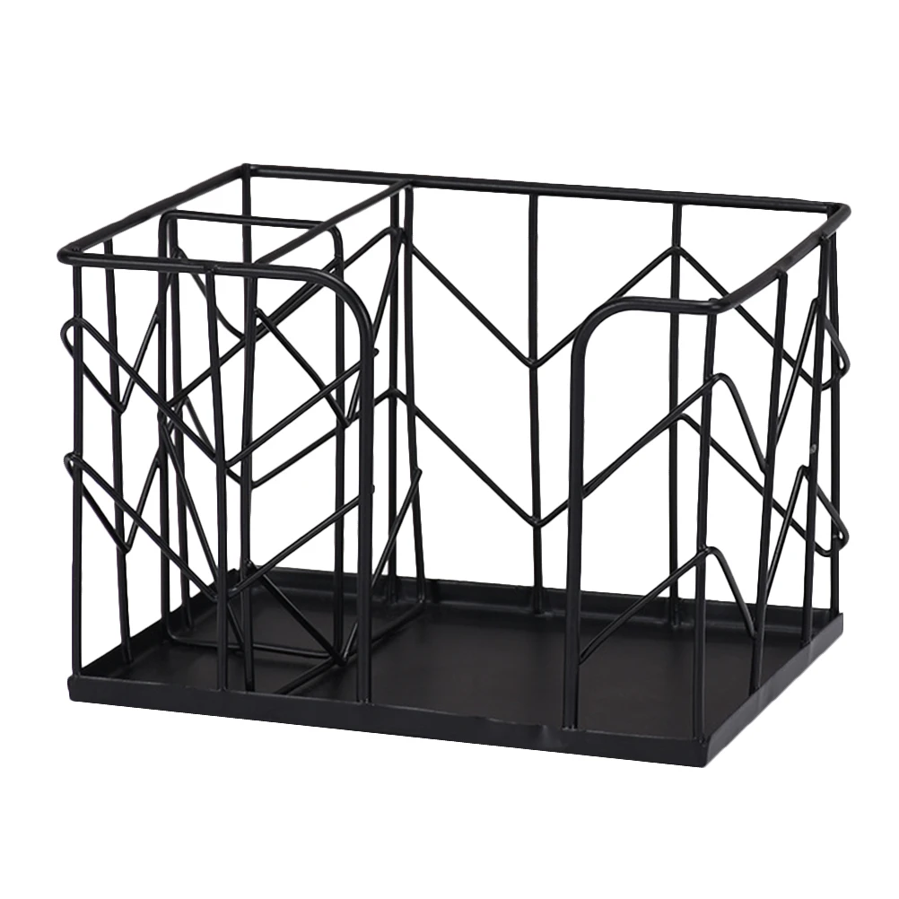

Iron Pen Holder Desktop Stationery Pot Office 3 compartment Pencil Holder Pens Pencils Erasers Cosmetics Scissors Rulers Storage