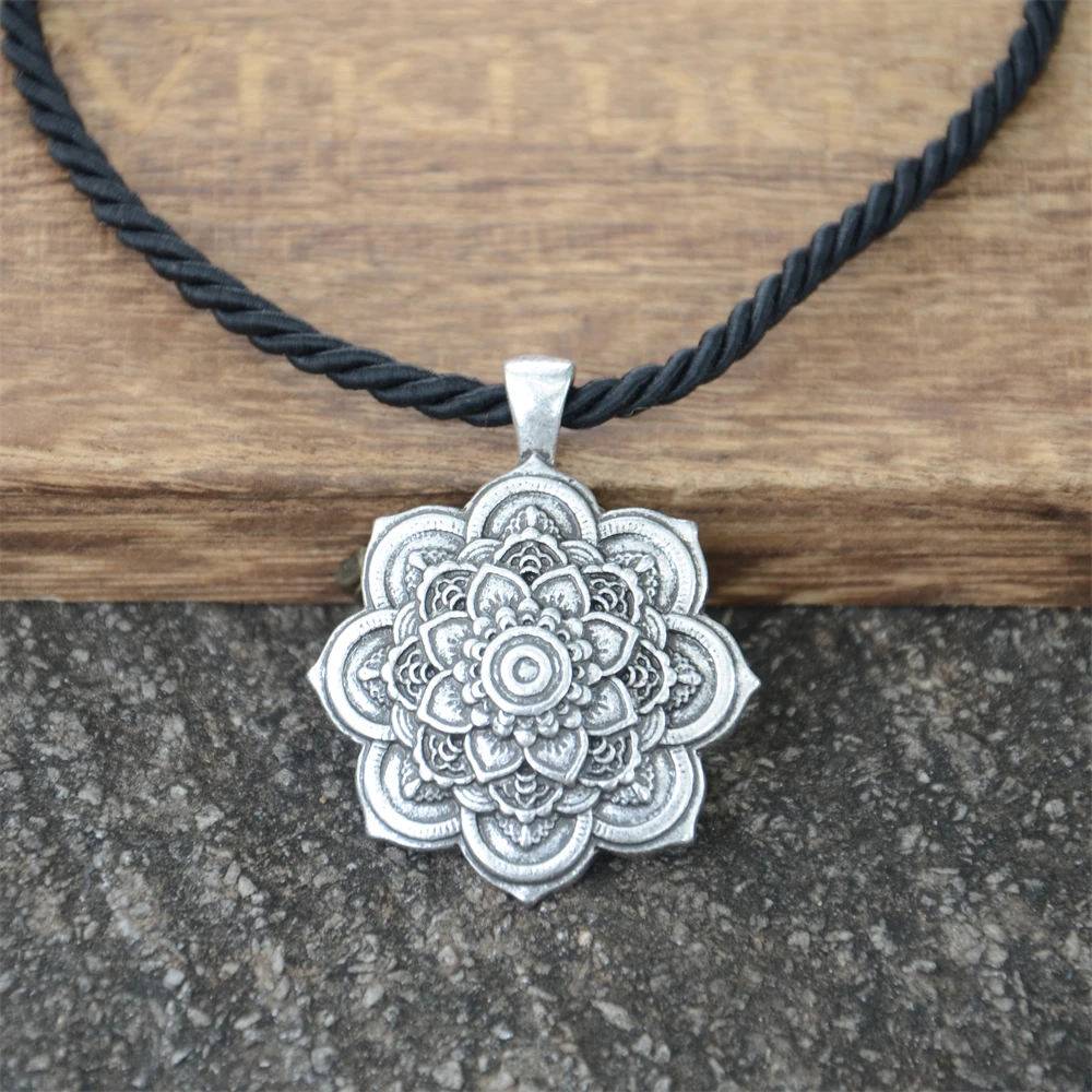 Retro OM Yoga Lotus Mandala Pendant Necklace For Women Jewelry Gift