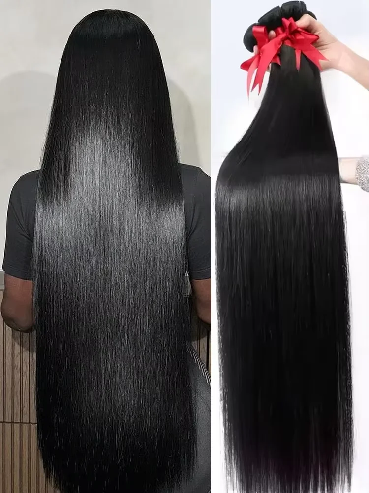 Fasci di capelli umani lisci da 30 pollici Estensioni dei capelli umani reali brasiliani grezzi non trattati al 100% Tessitura 3 4 pacchi Nero naturale