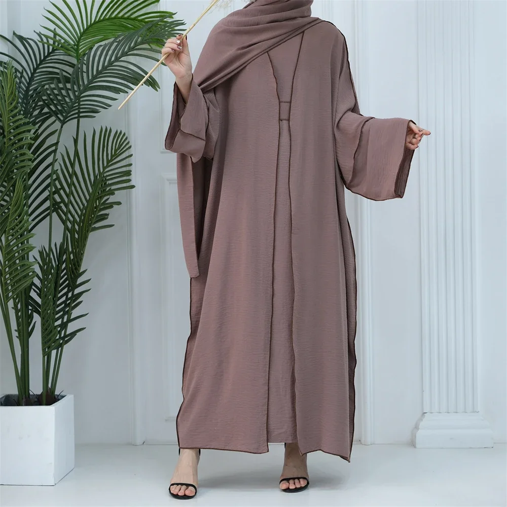 2 szt. Muzułmańskie kobiety pasujący zestaw Ramadan skromna islamska odzież otwarty kardigan kimono Abaya i sukienka bez rękawów strój Eid Kaftan