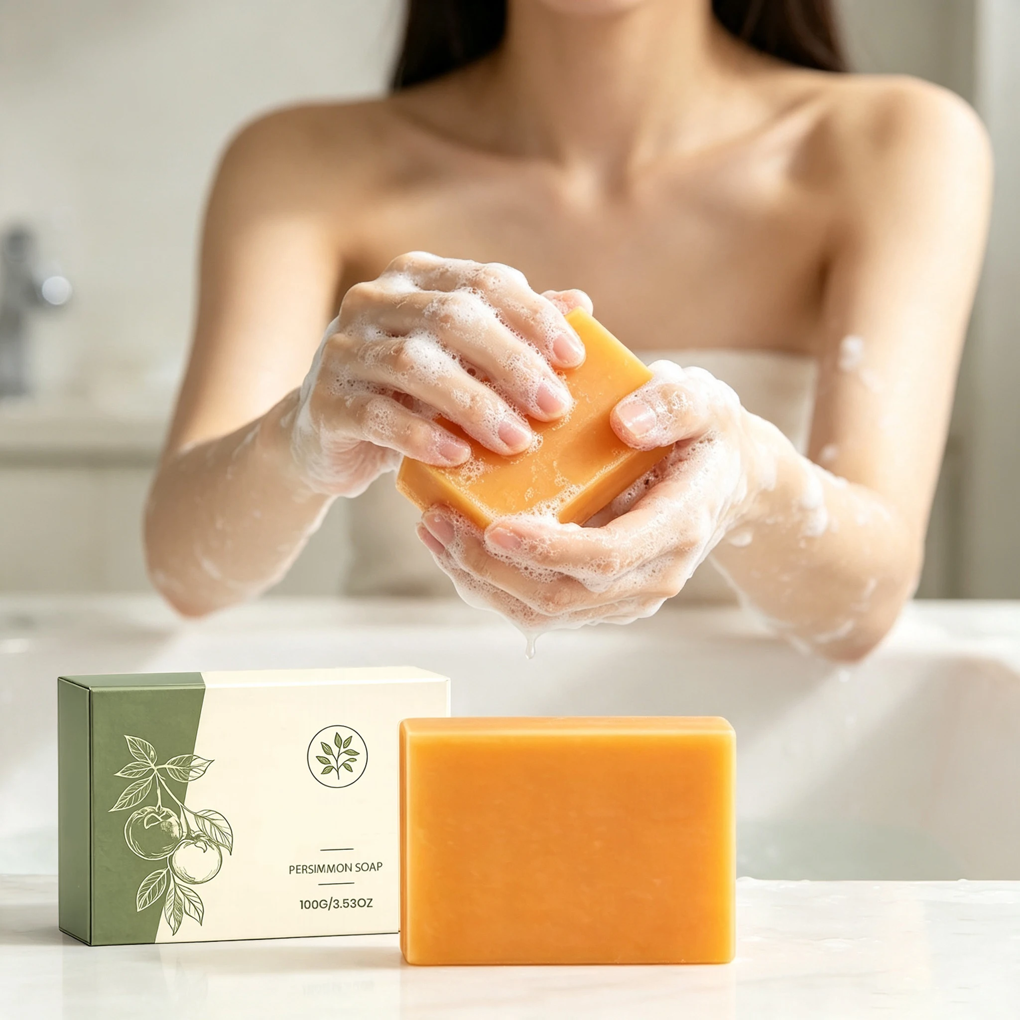 100g Persimmon Soap Bar Hydrating Gentle Cleaning Dirts Lasting Natural Fragrance Smoothing Rich Bubble Body Cleaning Soap