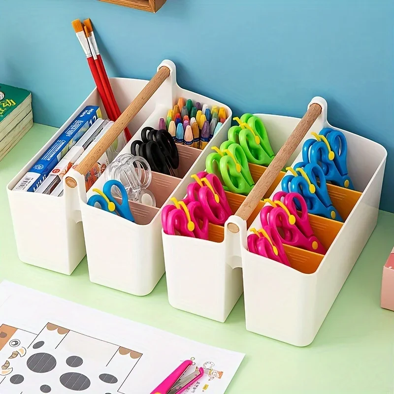 1pc Plastic Marker Pen  Box, Portable Large Capacity Organizer, With Handle & Dividers, Painting Brush Watercolor Pen Pencil Box