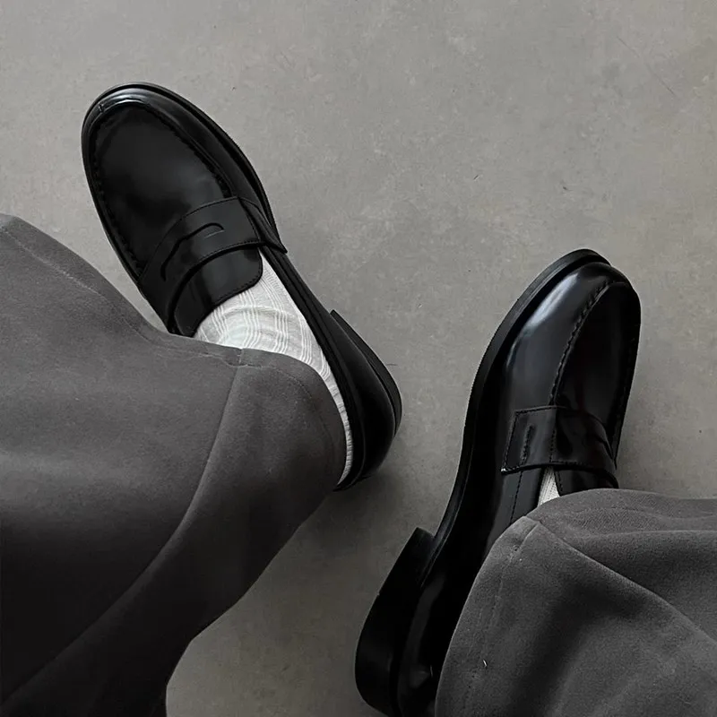 Bla Busin Loers décontractés à bout rond pour hommes à enfiler en cuir confortable pour les déplacements quotidiens et le travail