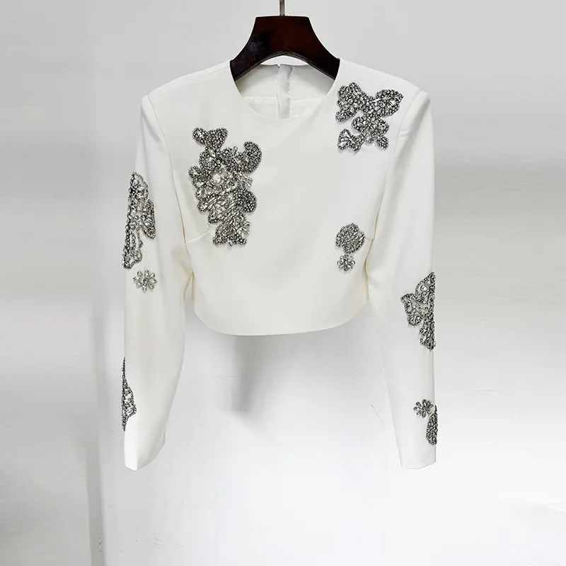 2025 New Star Level Luxus-Perlen-Diamant-Set für Damen mit langem Schwanz und Rock, zweiteiliges Set aus Polyesterfaser, lang, Sve, rund, Ne