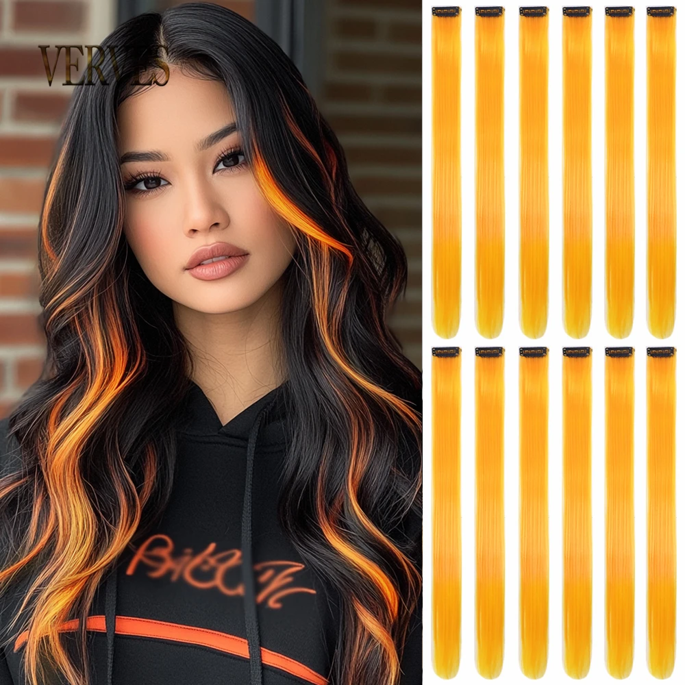 

12 Pieces Colorful Clip in Hair Extensions Synthetic Festival Easy to Install Hair for Women Hairpiece for Quick Change of Style
