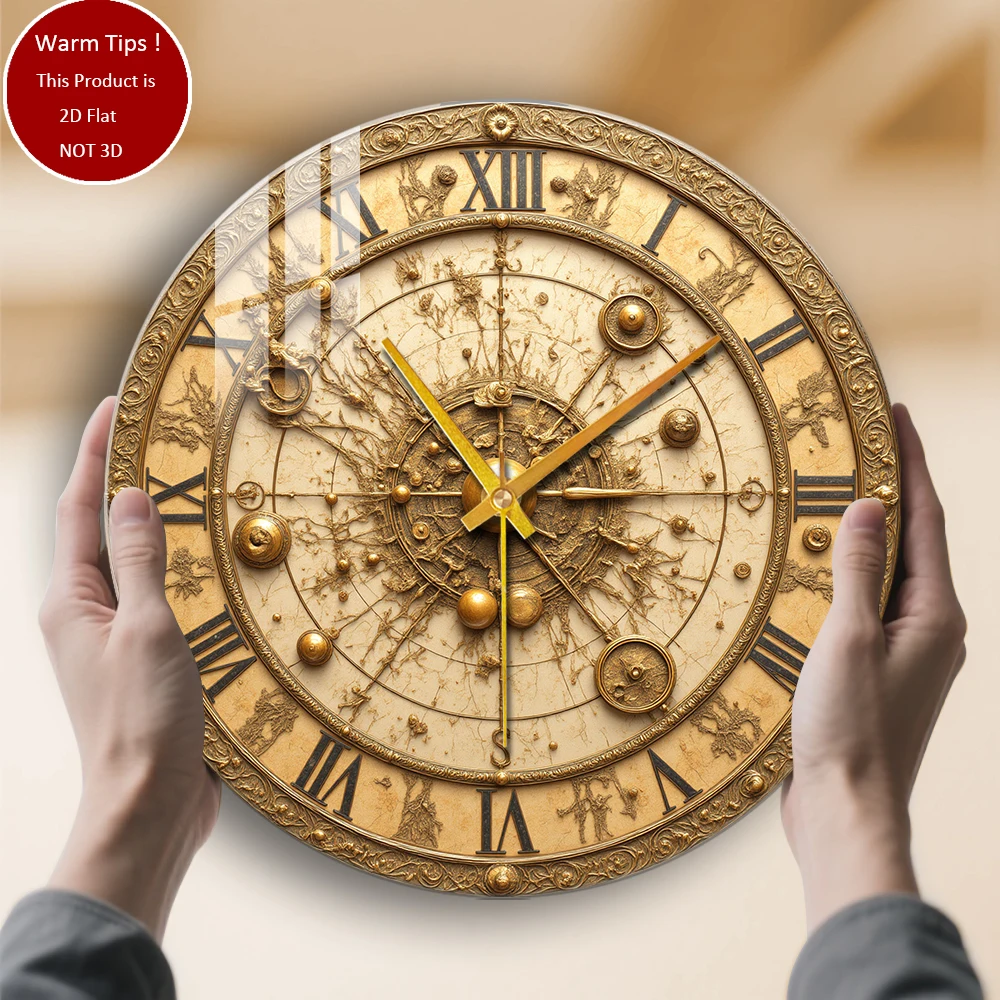 

Настенные часы из закаленного стекла, старинное золото, циферблат, подходит для настенного декора или настольного дисплея в любом месте