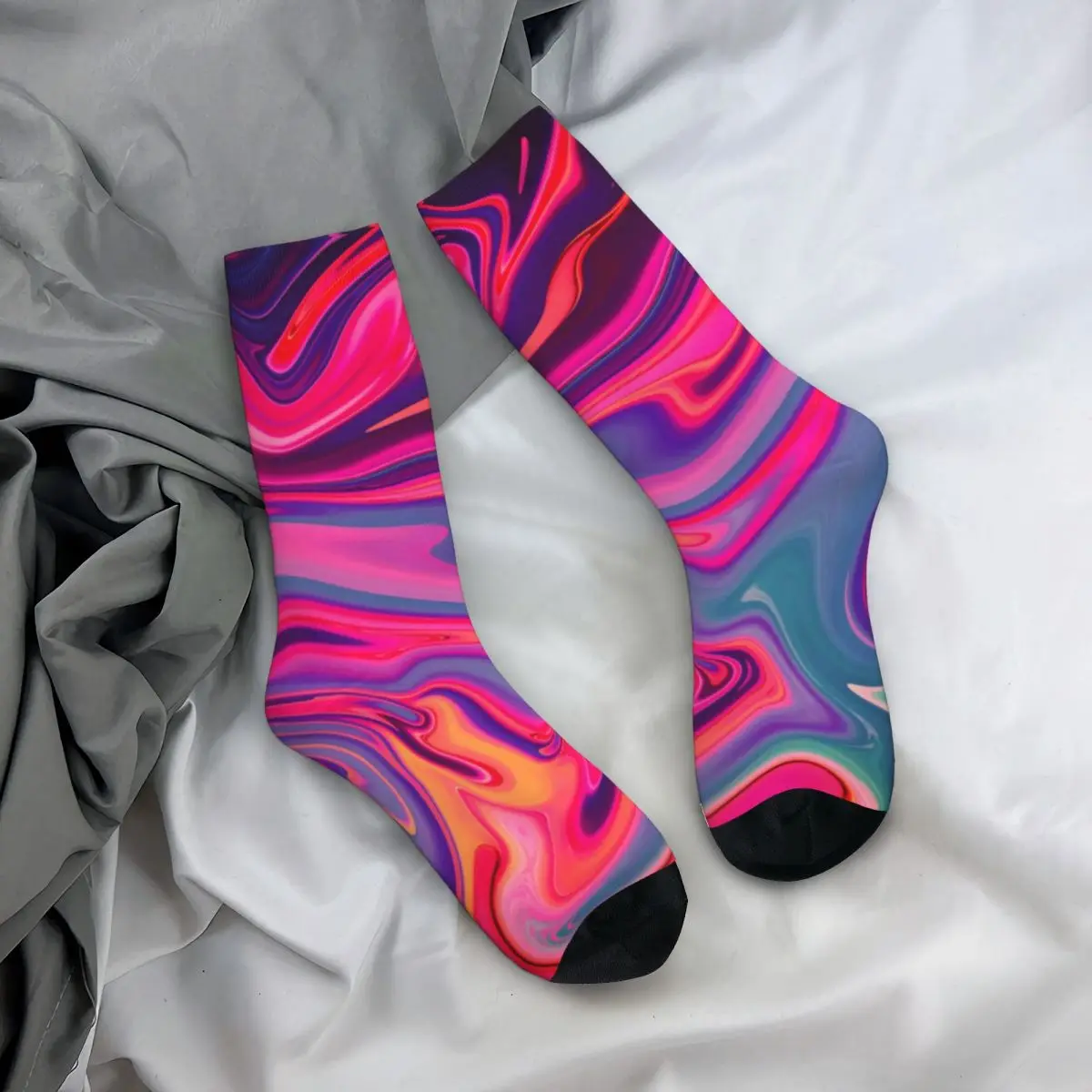 Neon-Socken mit abstraktem Druck, blauer flüssiger Marmor, Gothic-Strümpfe, Damen, weiche, atmungsaktive Outdoor-Sportsocken, Herbst-Anti-Rutsch-Socken