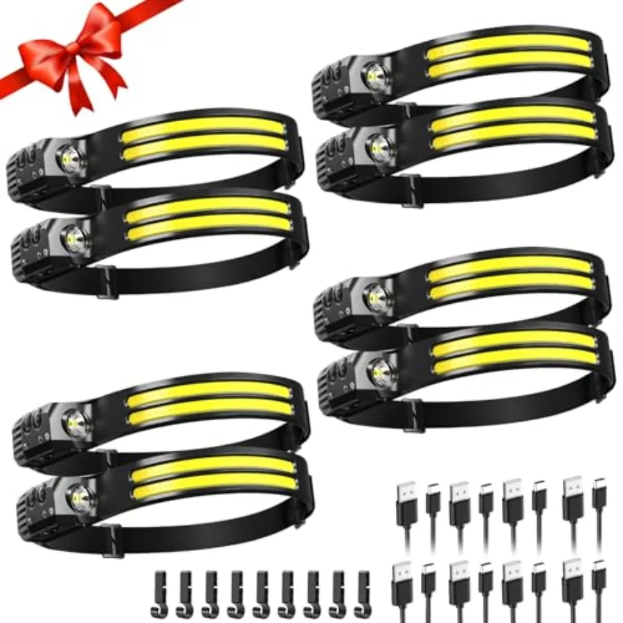 

Rechargeable Headlamp 8 Pack LED Headlight Flashlight Super Bright with 230° Wide Beam 5 Modes Waterproof Head Lamp for Outdoor