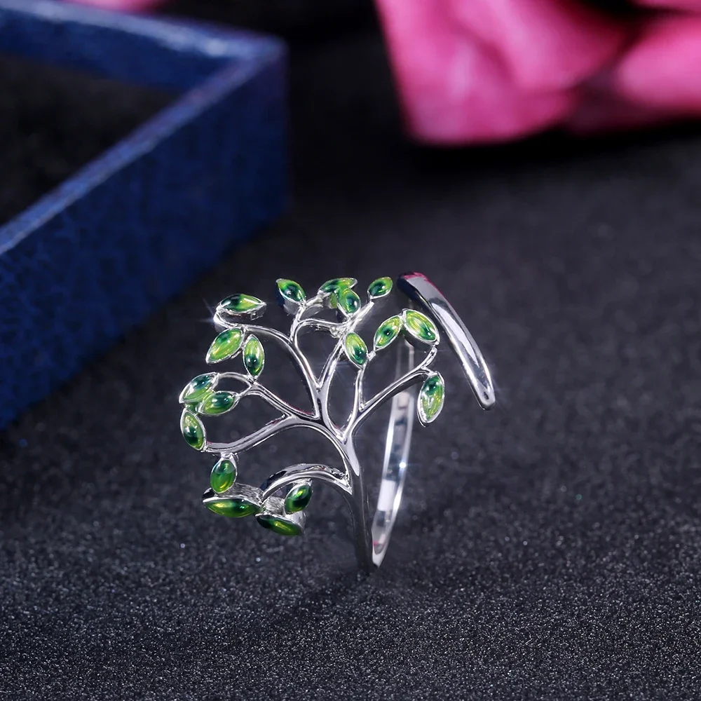 2024 Green Branch Shape Design Trendy Women Rings Dinner Party Gorgeous Versatile Embellished Resizable Opening  Hot Sale