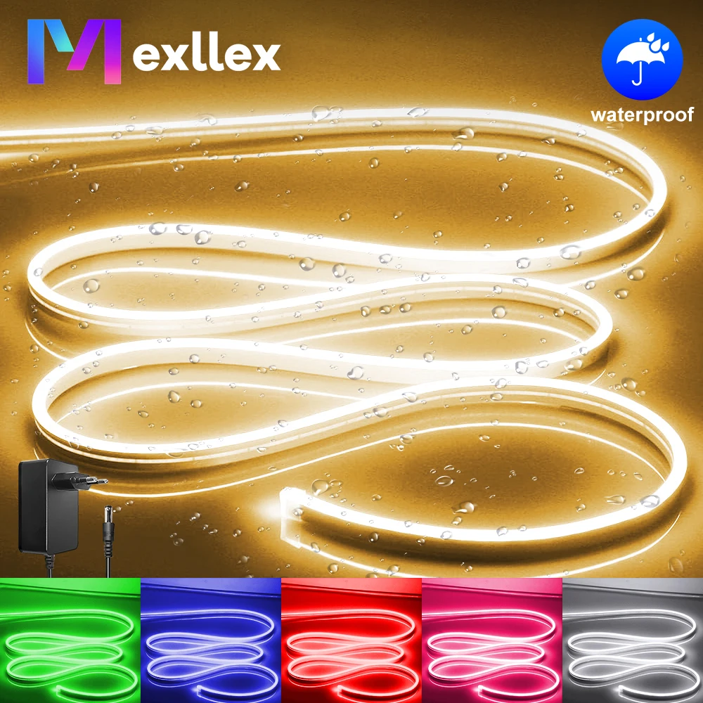 Mexllex 10m Neon LED Strip Outdoor Use with Plug, IP65 Waterproof 120 LED/M Flexible DIY for Indoor Christmas Party Room Decor