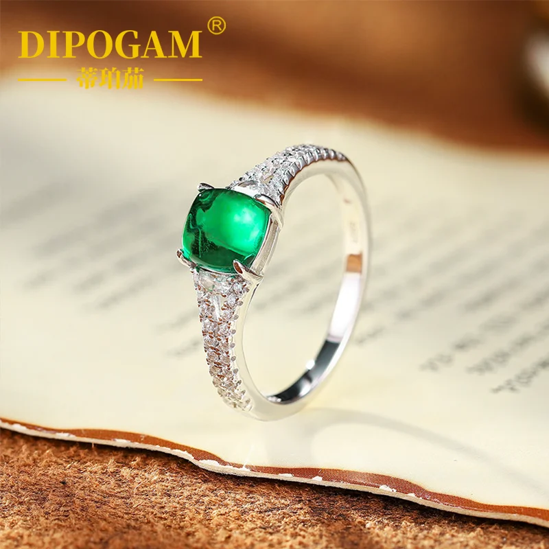 1.3ct Emerald Cut Cultured Emerald Ring for Women Silver Mounted Colorful Gemstone 925 Sterling Silver Band