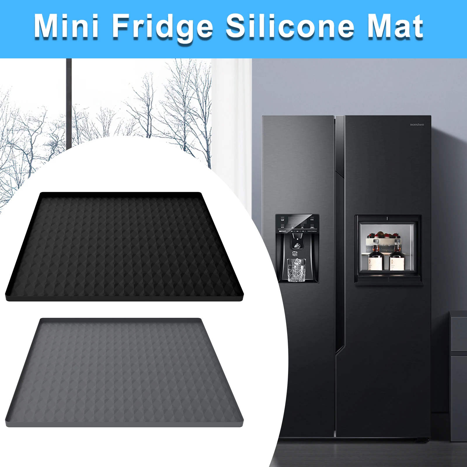 

Mini Fridge Silicone Mat 60x60cm Under Washing Machine Mat Non-slip Mini Drip Pan with Raised Edges Anti scratch Floor Protector