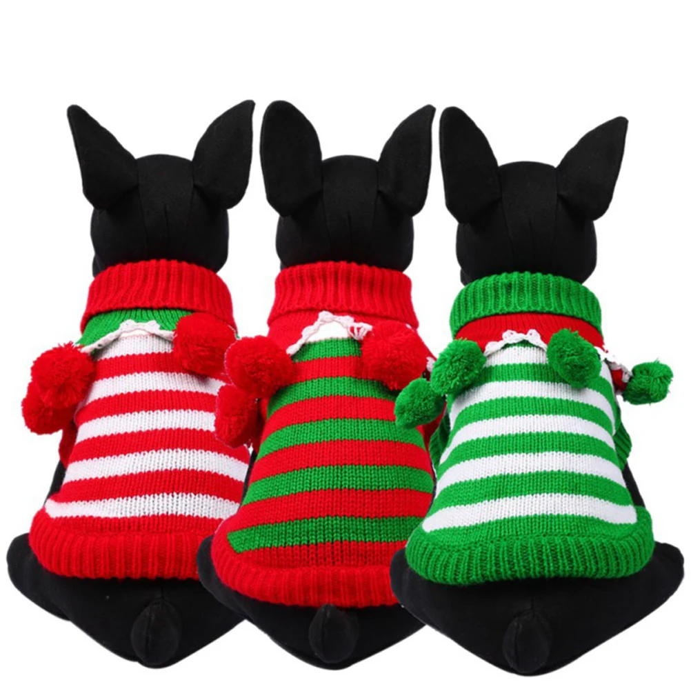 

Pet Dog Christmas Sweater Thickened Striped Soft Small Size S Red Green Party Clothes Perfect for Holiday Walks