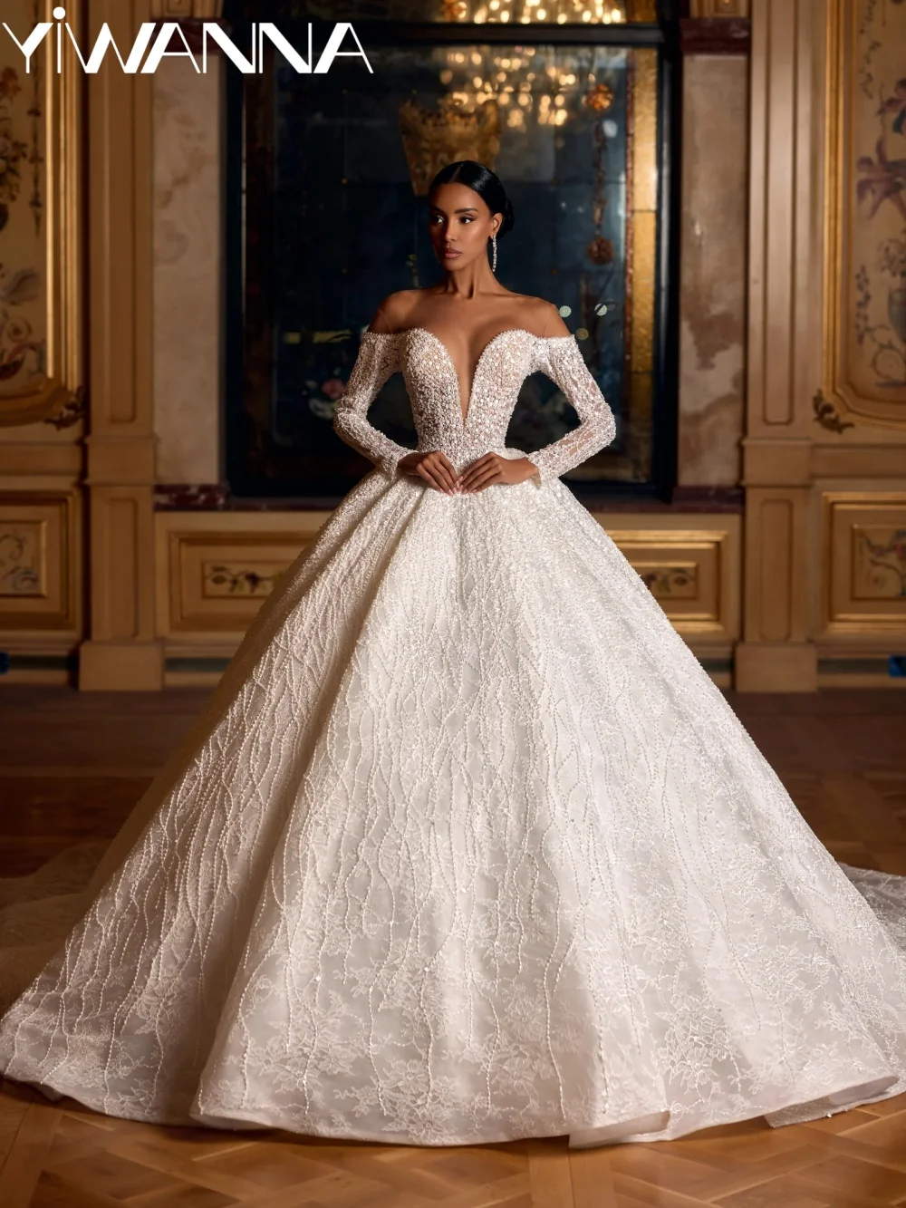 Embroidery Luxury Lace Wedding Dress Dazzling Beaded Long Sleeve Bridal Gown 2026 Customized Dreamy Charming Dresses For Bride