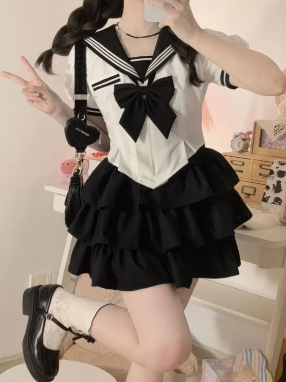 

Sweet Summer School Style JK Uniform Set Navy Collar Two-Piece Suit for Small Girls Soft Cute Female Fashion Ensemble