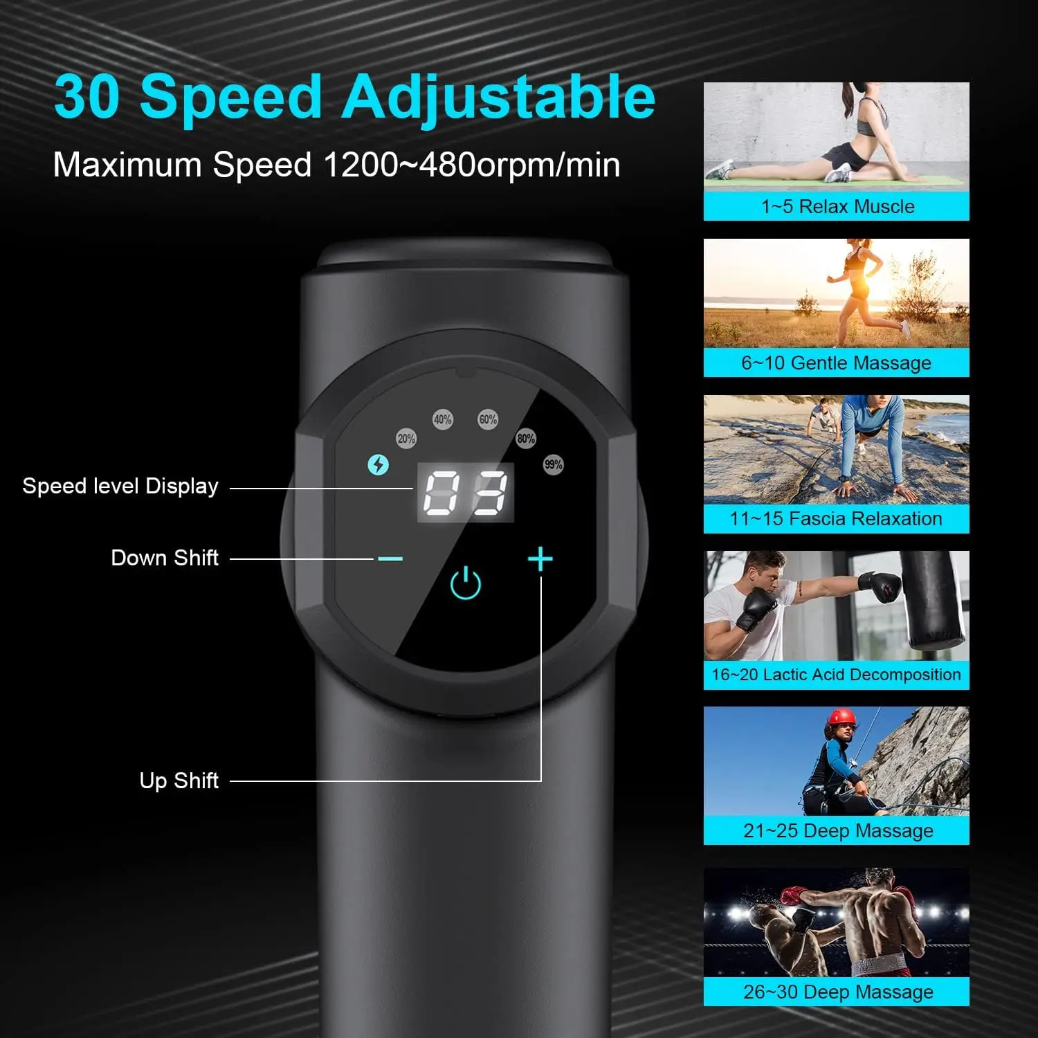 Massage Gun Deep Tissue Percussion Handheld Body Back Muscle Massager with 8 Massage Heads and LCD Touch Screen for Athletes