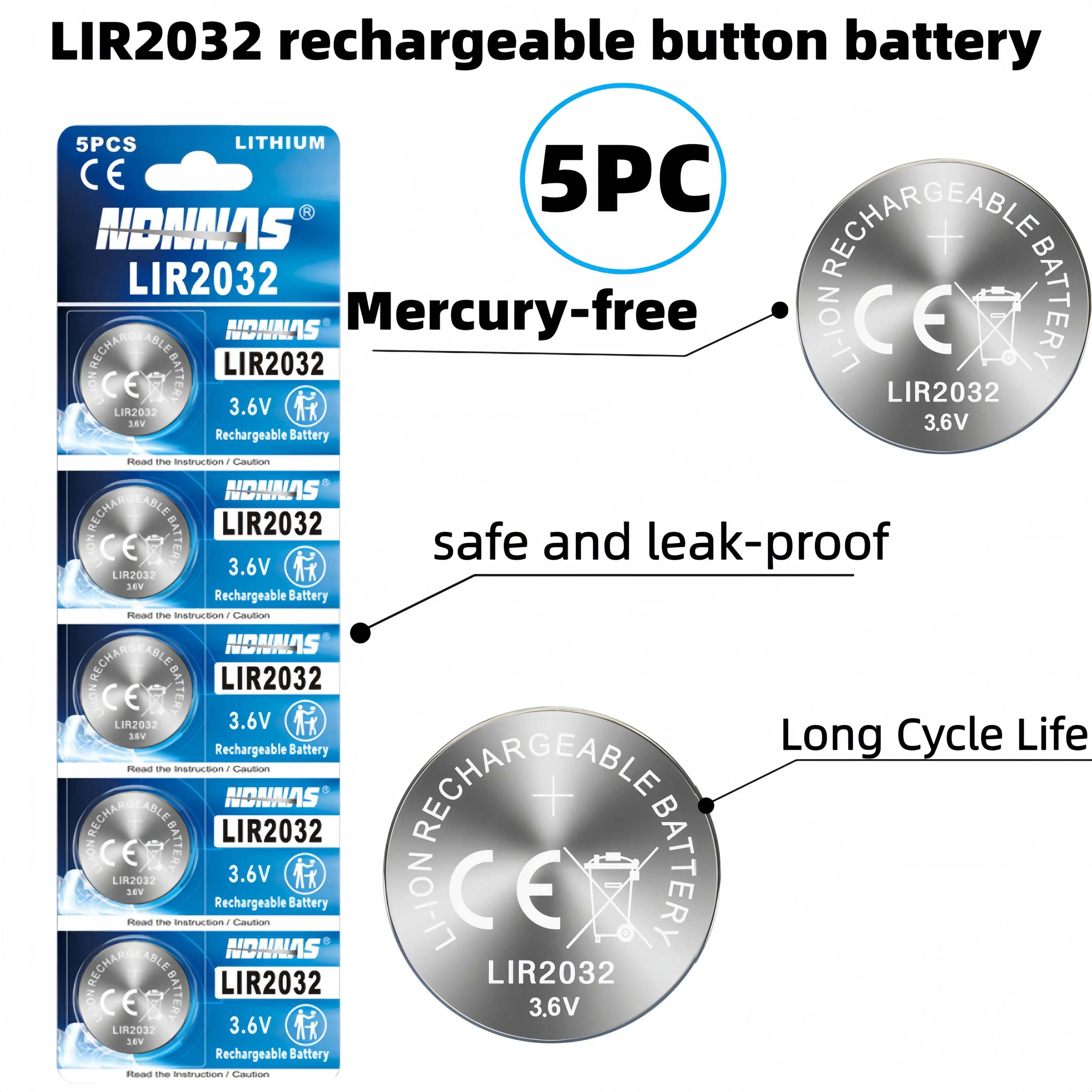 5-20PCS LIR2032 3.6V Rechargeable Lithium Coin Button Battery with Charger For Car Key Remote Control Anti-theft Alarm Device