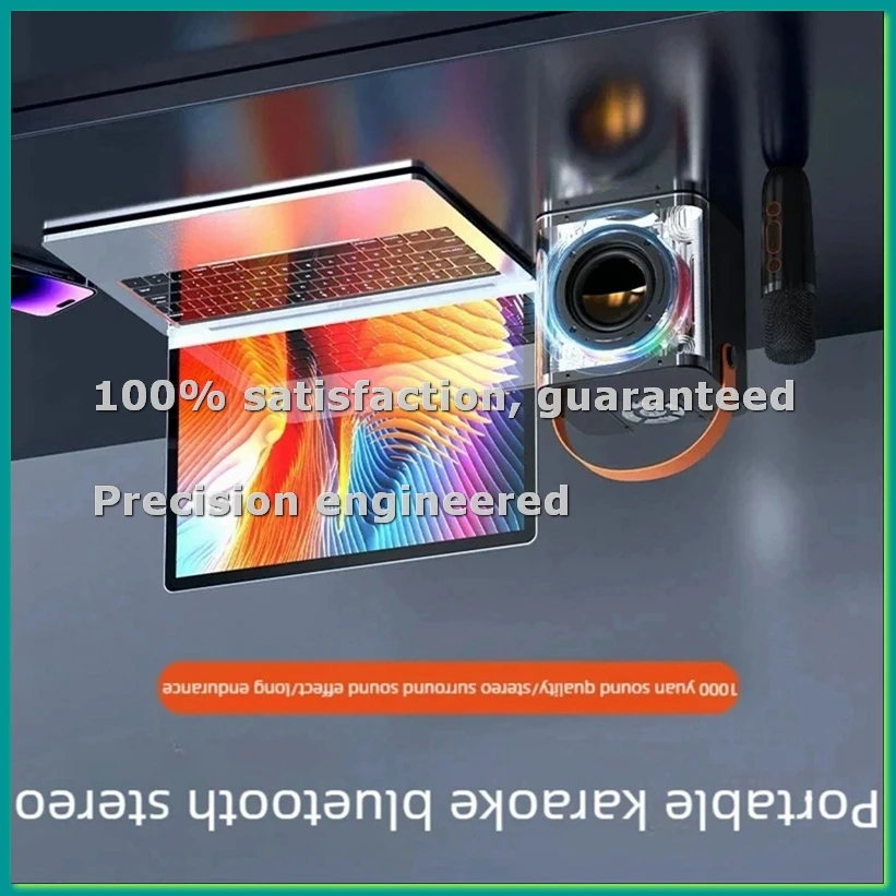 Portable Mini Karaoke Machine Set Bluetooth Speaker Colorful Light Surround with 2 Wireless Microphones for Kid Adults B-TCES