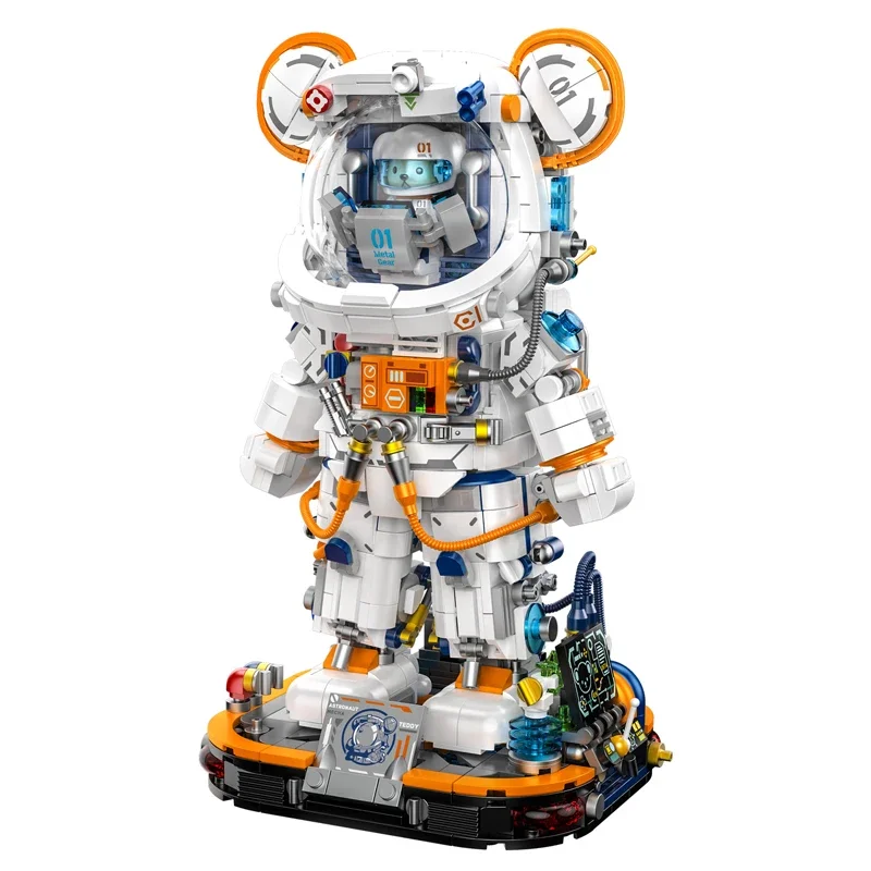 PANLOS Astronaut Bear Building Blocks Toys MOC With Light USB Creative City Space Teddy Bear  Model Bricks Toys for Boys Adult