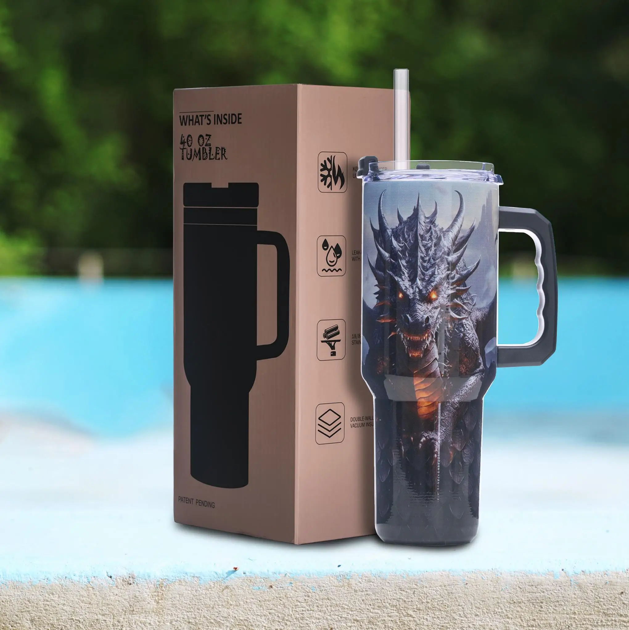 

Стакан с драконом из нержавеющей стали, 40 унций, с вакуумной изоляцией и ручкой, с 3D-печатью, подарок для любителей мифологии или фэнтези