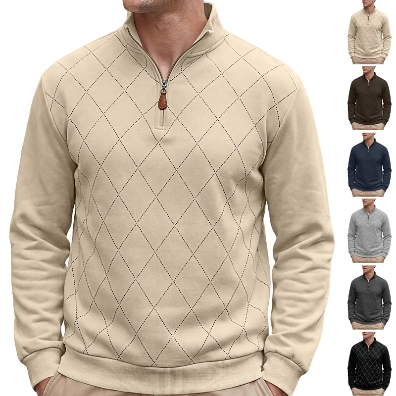 2026 Men's Half Zip Fleece Pullover Diamond Quilted Mock Neck Long Sleeve Thermal Sweatshirt for Casual Work Outdoor Winter