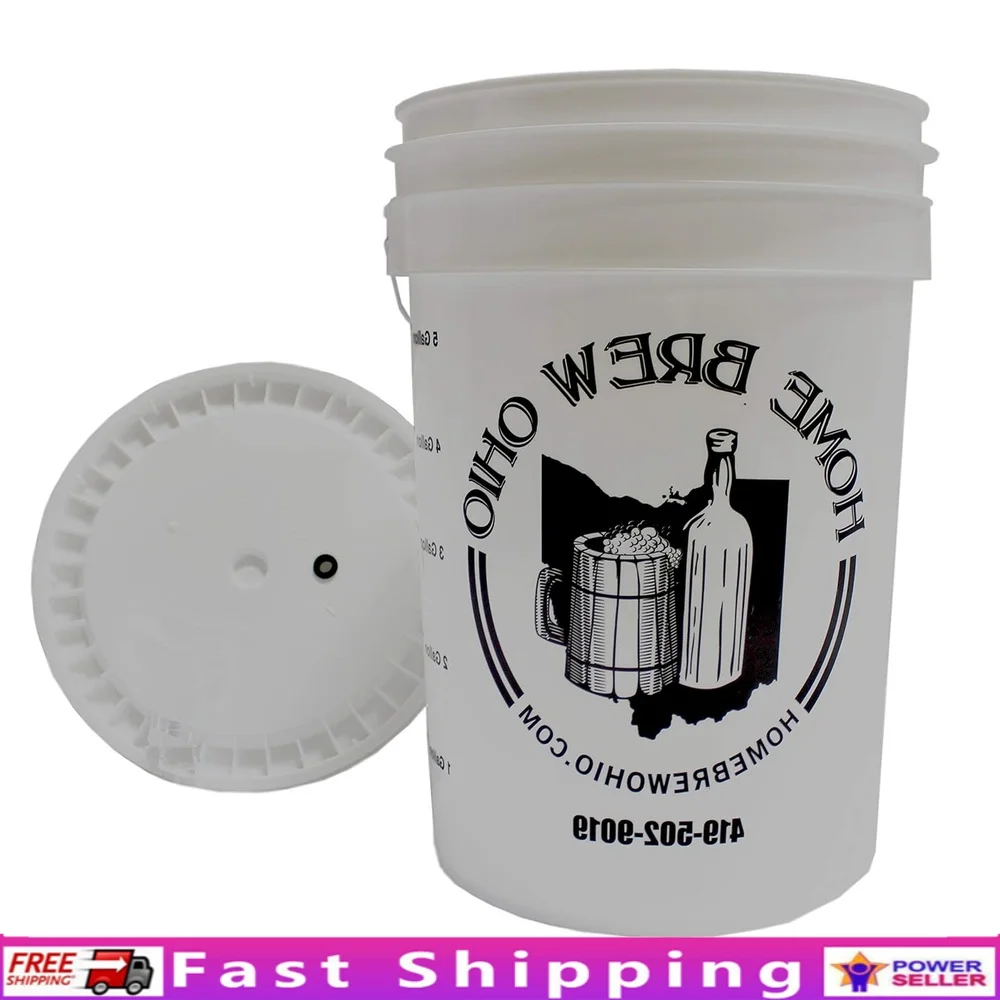 Cubo de fermentación de 6,5 galones con tapa, ojal de esclusa de aire sin BPA de calidad alimentaria, cerveza, vino, elaboración casera, fácil limpieza, desinfectante, ligero