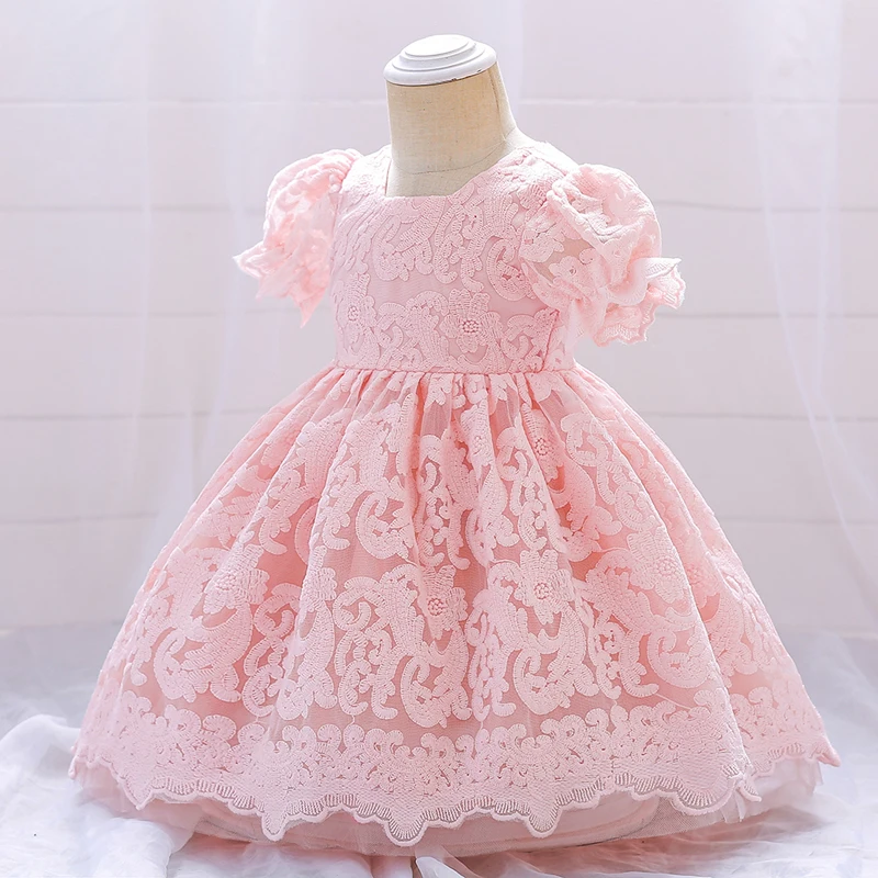 Summer Vintage 1st Birthday Dress For Baby Girl Clothes Flower Baptism Princess Dress Girls Dresses Party Costume Short Sleeve