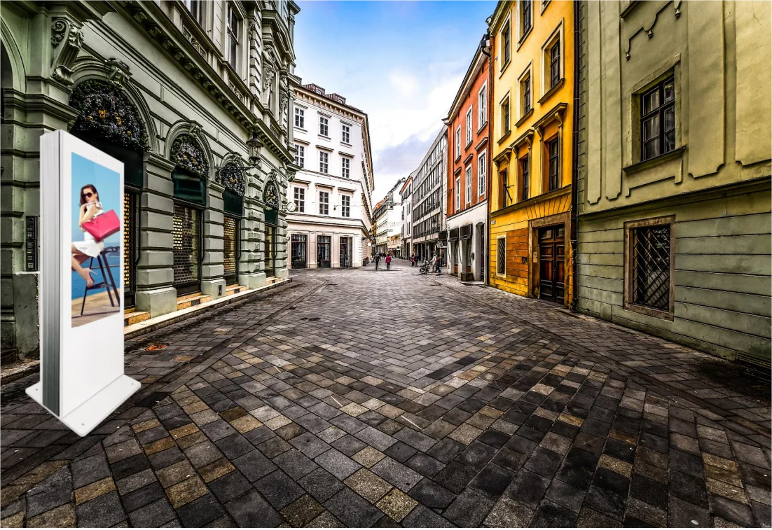 จอแสดงผลโฆษณาแบบสัมผัส Capacitive Totem สำหรับตู้บริการอัตโนมัติ จอ LCD แบบอินเทอร์แอคทีฟสำหรับใช้งานกลางแจ้ง รูปแบบตั้ง