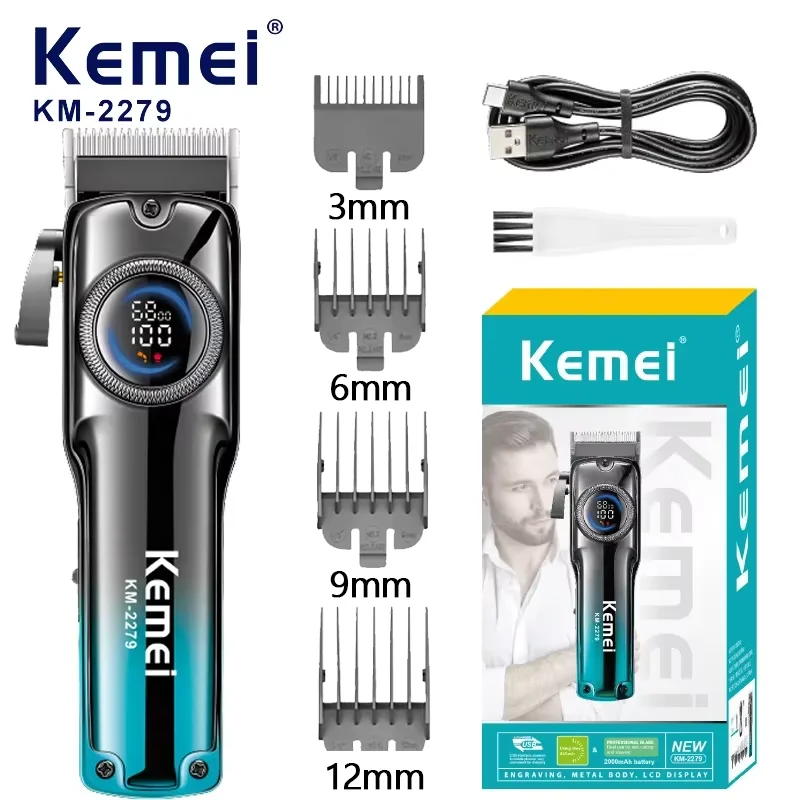 

Kemei 2279 Barber Fade Hair Clippers Professional Cordless Hair Trimmer Rechargeable Haircut Tool Hair Cutting Machine for Men