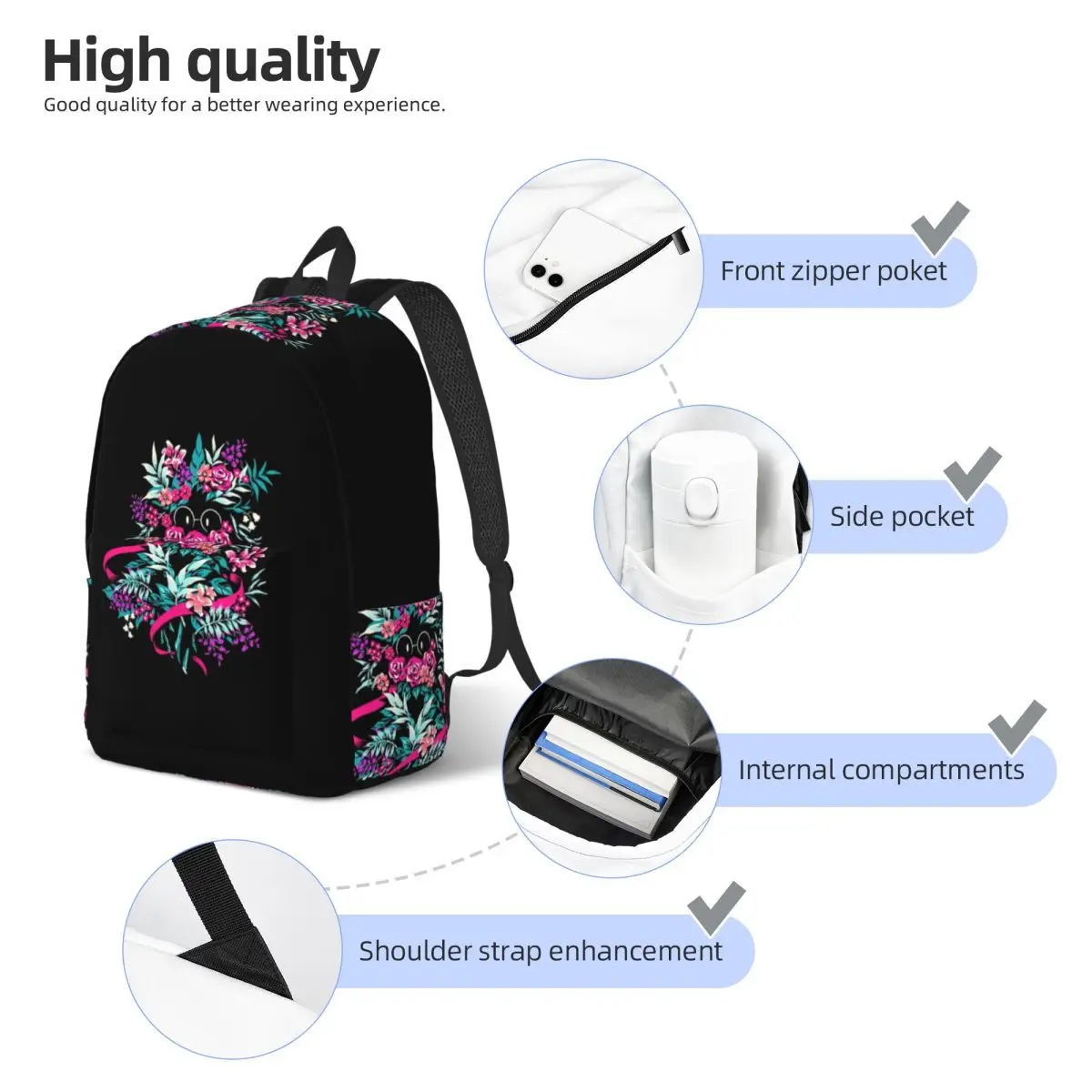 Deltarune Spamton Merch Ralsei Floral Student Backpack School Bag Hiking Travel Daypack for Men Women Bookbag Shoulder Bags