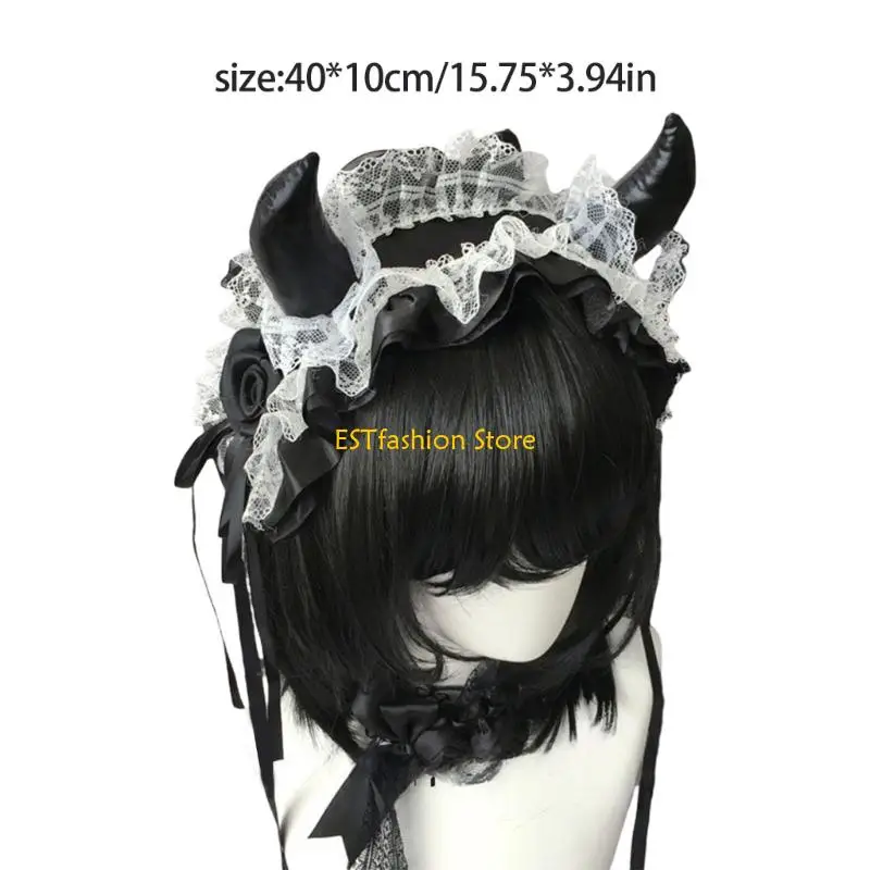 Y5GC Quỷ Sừng Đầu Gothic Ren Mũ Trụ Trang Phục Hóa Trang Halloween Phụ Kiện Cho Bé Gái Lễ Hội Âm Nhạc Và Halloween Vai Trò Chơi
