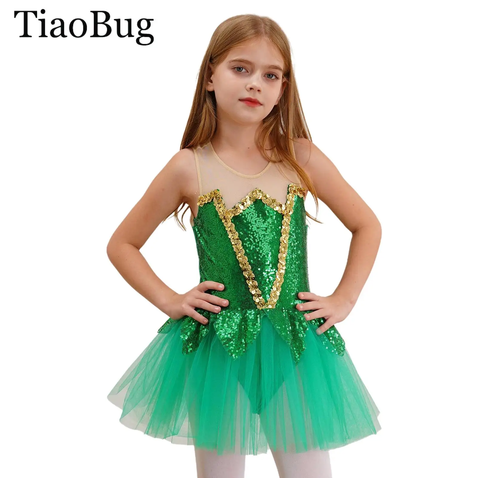 

Halloween Xmas Tinker Fairy Dress Up Girls Fairy Cosplay Costume Princess Green Elf Sequin Tutu Dress And Butterfly Wings Outfit