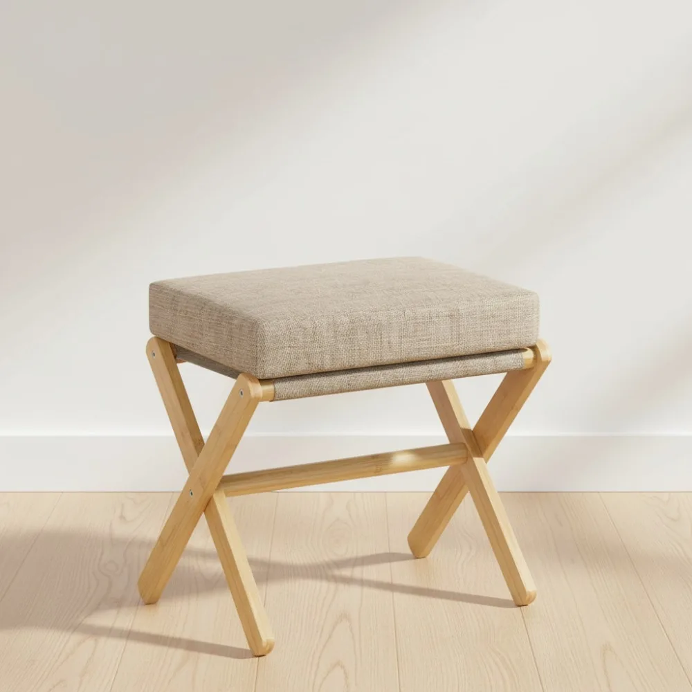 

Складной табурет для ног с бамбуковыми ножками и толстой подушкой — портативная подставка для ног для гостиной, спальни