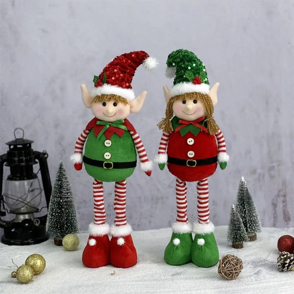 Large Christmas Telescopic Elf Doll Cute Standing Elf Retractable Doll Ornaments Red Green Merry Christmas Decoration