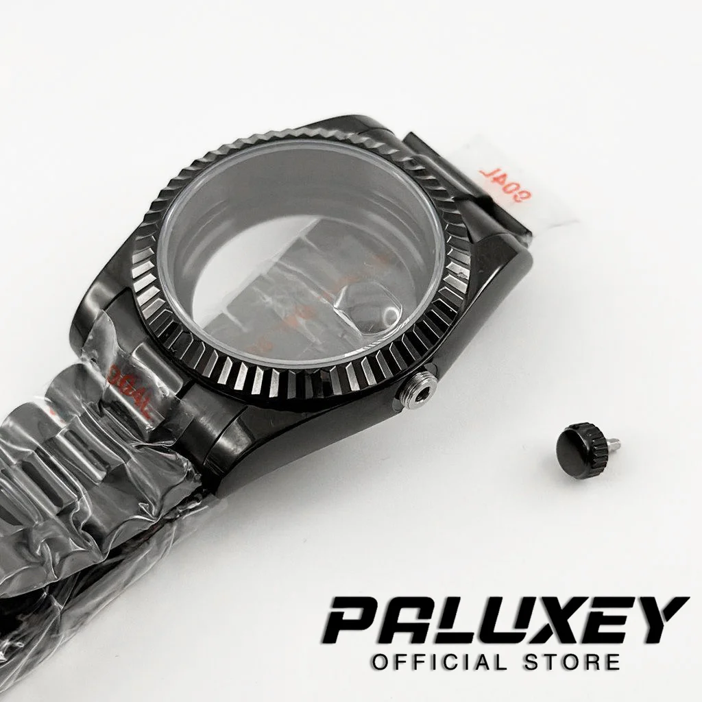 PVD الأسود 36 مللي متر/40 مللي متر مخدد ساعة منحنية حالة الفولاذ المقاوم للصدأ سوار الياقوت الزجاج لحركة NH34 NH35 NH36 NH38 ETA2824