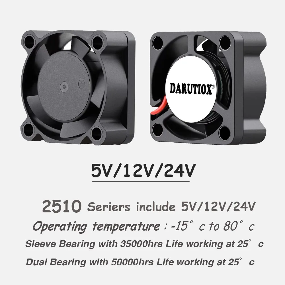 Darutiox DC 5V 12V 24V 25x25x10MM Ventola di raffreddamento della scheda grafica 2510 25MM Manica/Doppia sfera Brushless Parte stampante 3D Radiatore