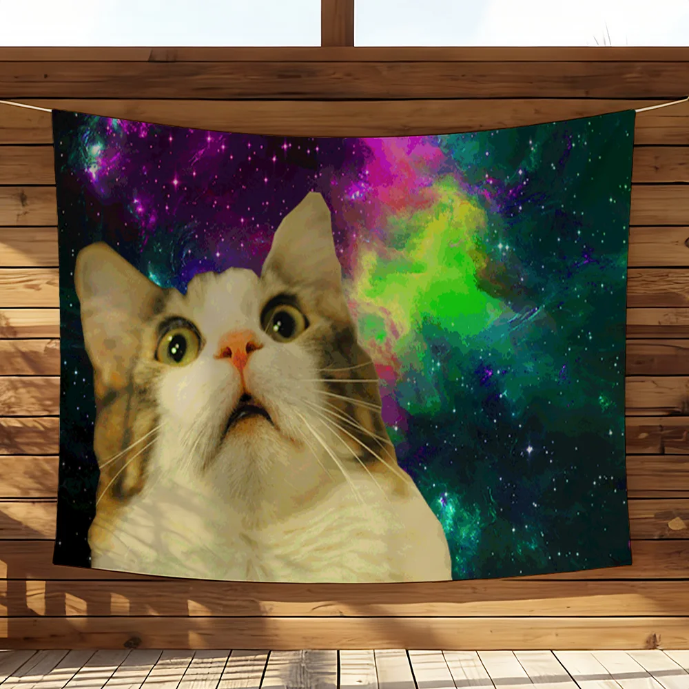 Funny Silly Cat Meme flag Tapestry Suitable For Party Club Outdoor Interior Wall Art  Decoration Hanging Rental House Tapestry