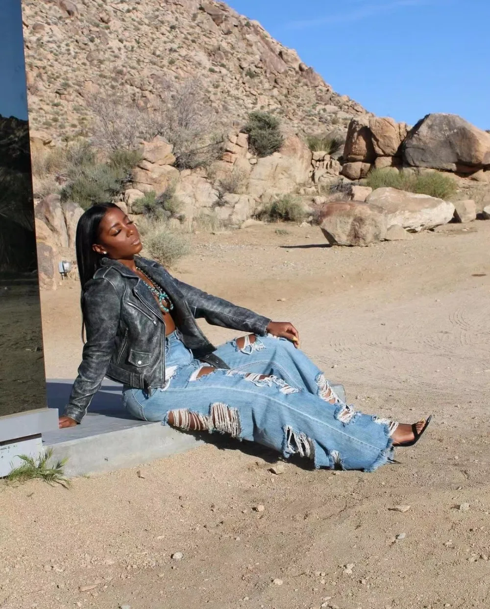 Frauen Jeans zerrissen Loch Vintage weites Bein Jeans hohe Taille knöchel lange Jeans hose solide Distressed Taschen locker sitzen lässig