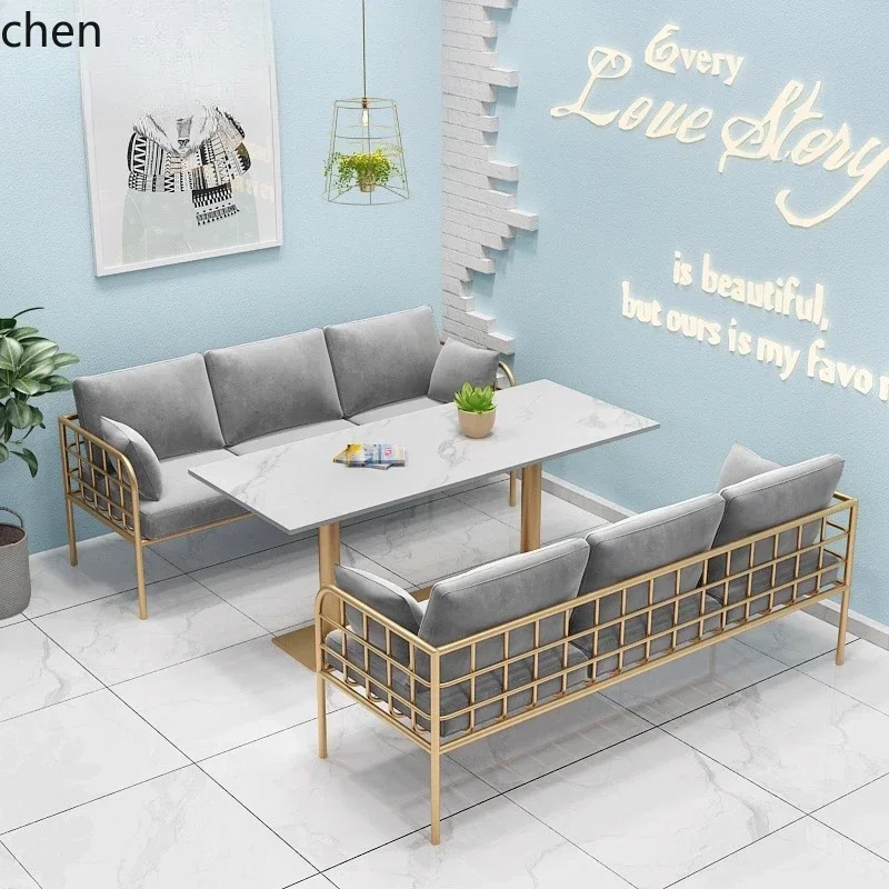 TQH7.2 Card Seat Sofa Internet Celebrity Snack Milk Tea Shop Cafe Restaurant Dessert Shop Table and Chair Set Dining Furniture