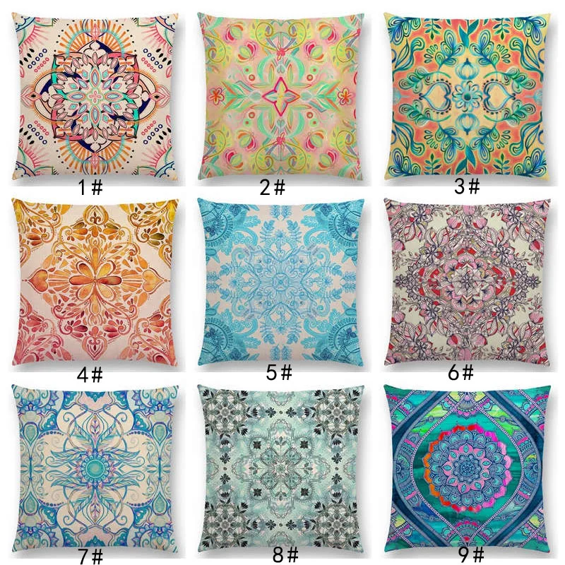 

New Boho Art Flower Gorgeous Floral Diamond Doodle Botanical Nature Moroccan Pattern Retro Car Cushion Cover Sofa Pillow Case