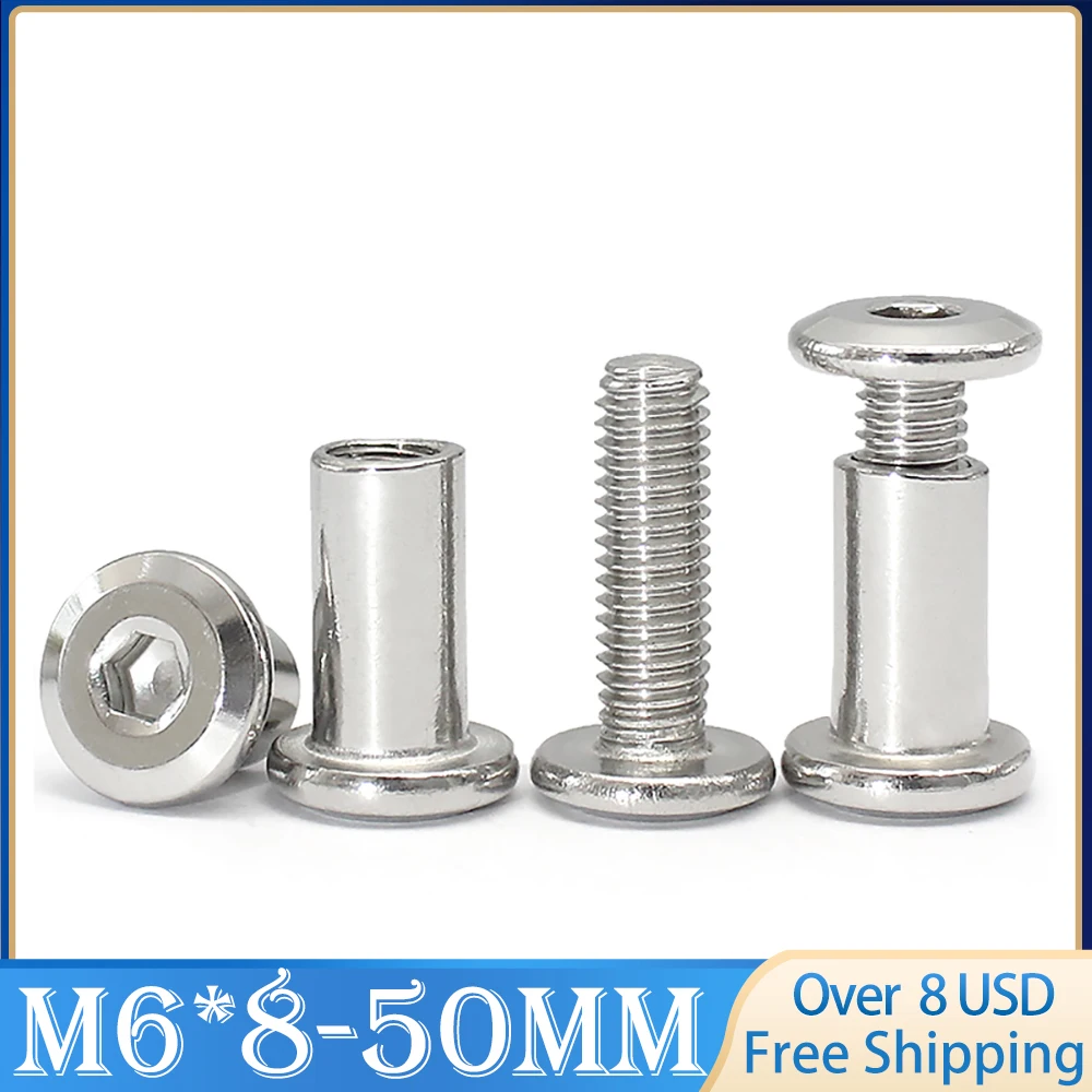 5 Set / Lot Large Flat Hex Hexagon Socket Head Splint Nut Furniture Rivet Connector Insert Joint Sleeve Cap Nut M6 x L=8~50mm