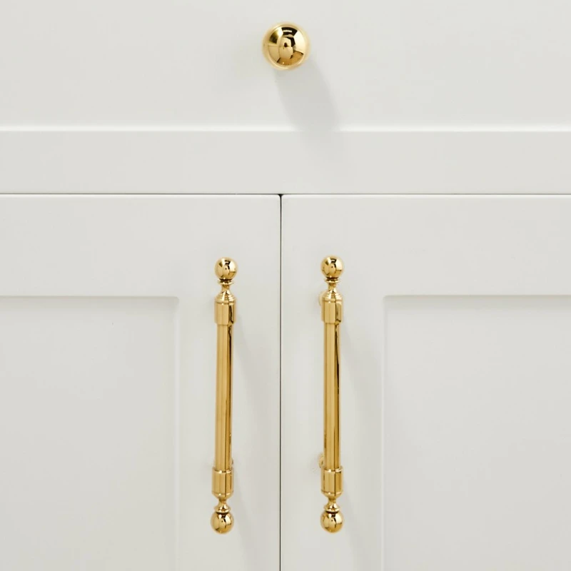 Luxuriöse Küchenschrankgriffe im französischen Stil aus massivem Messing, goldfarben, für Kleiderschränke, Schlafzimmer, Schubladen, modische Möbelgriffe, Möbelbeschläge – Detail 6