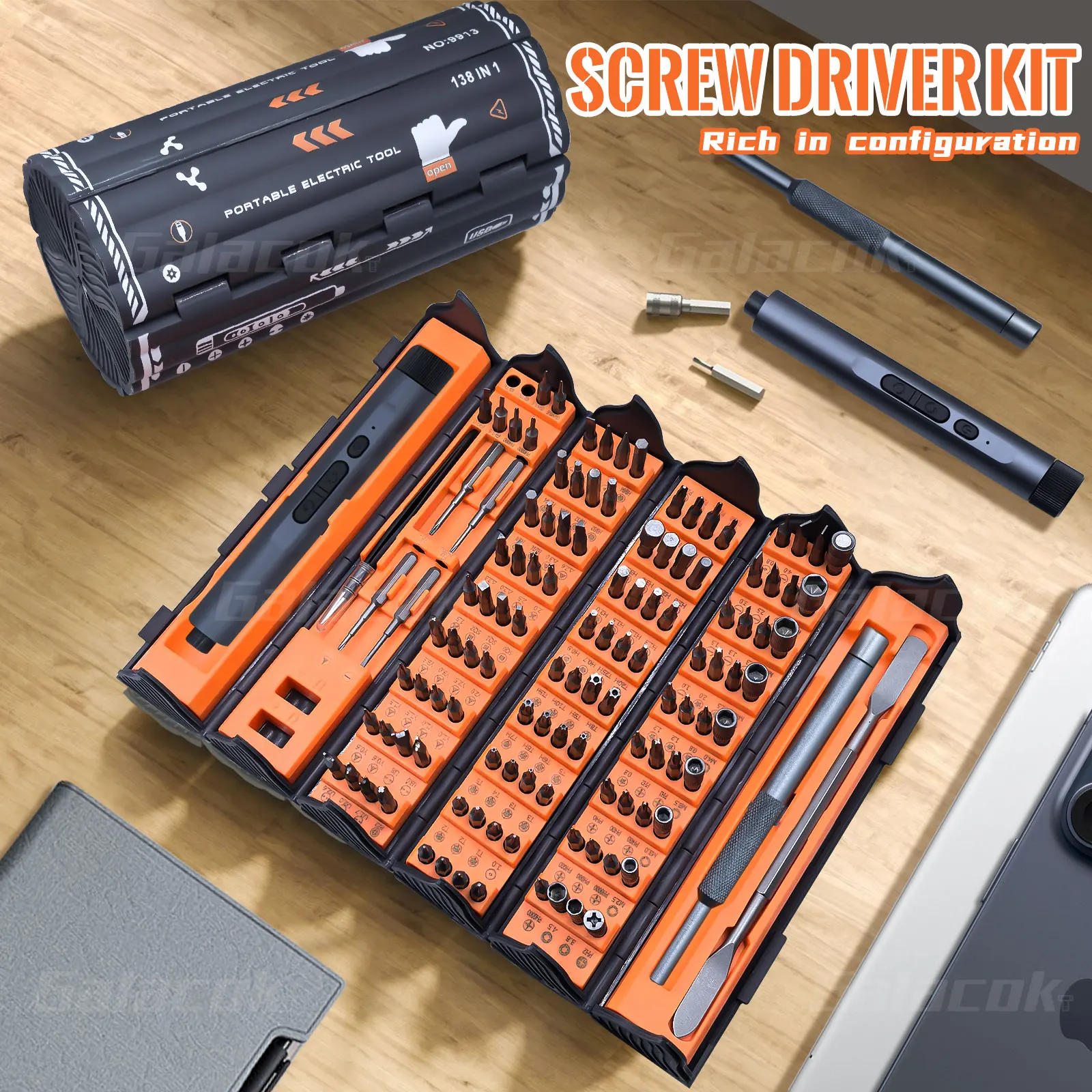 138 in 1 Precision Electric Screwdriver Set with 120 Magnetic Bits Cordless Screwdriver for IPhone Camera PC Watch Power Tools