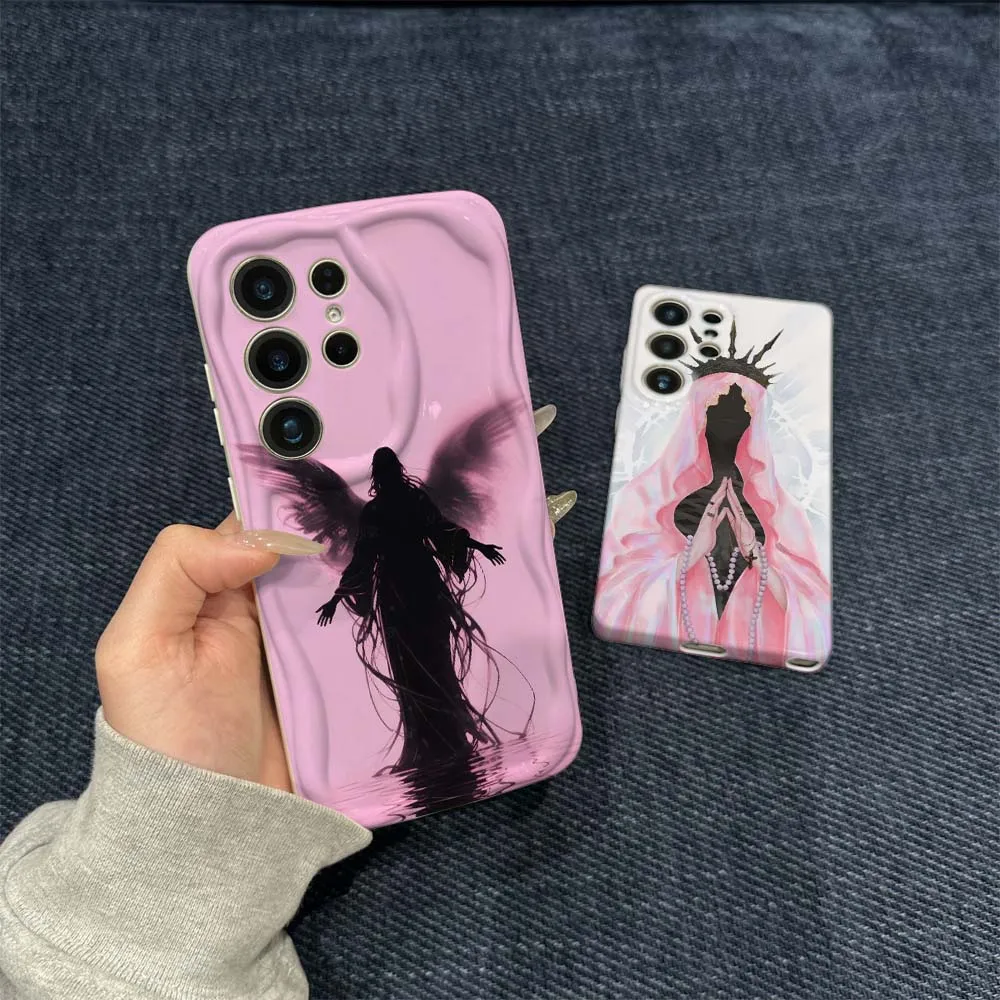 

Silhouette Angel Pattern For Samsung Galaxy S21 S23 S24 S25 S26 FE Lite Plus Ultra 5G Wave Oil Film Phone Case