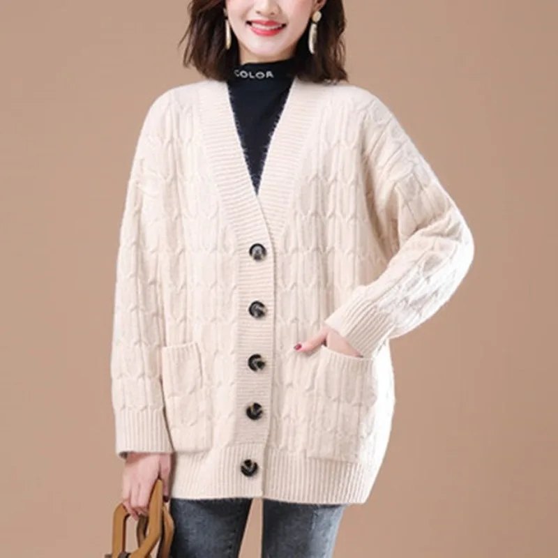 Women\'s Clothing Fashion Button Knitted Cardigan 2023 Autumn Winter New Commute All-match Long Sleeve Solid Color Sweaters Coat