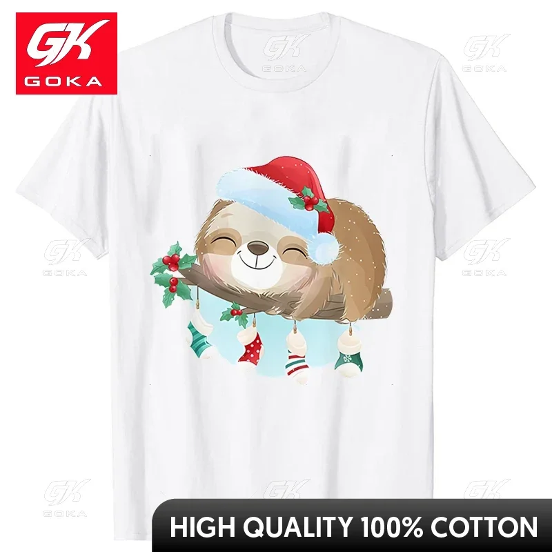 Fashion Sloth T-Shirt Short Sleeve Tees Y2k Shirts for Men Funny Xmas Christmas Lights T Shirts Male Clothes Casual Streetwear