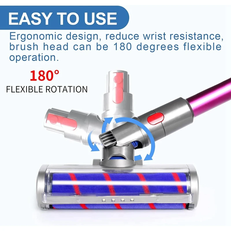 Quick Release Roller Brush Head For Dyson V7 V8 V10 V11 V15 Vacuums - LED Light, Cleaning Head For Hard Floors & Carpet